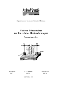 Notions élémentaires sur les cellules électrochimiques