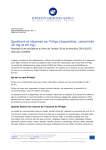 Questions et réponses sur Priligy (dapoxétine, comprimés 30 mg et
