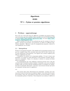 Algorithmie ISI301 TP 1 : Python et premiers algorithmes 1 Python