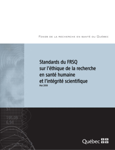 Standards du FRSQ sur l`éthique de la recherche en santé
