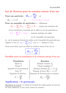 Loi de Newton pour la rotation autour d`un axe Application : le