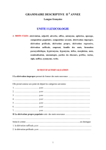 GRAMMAIRE DESCRIPTIVE II ANNEE UNITE I LEXICOLOGIE