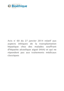 Avis n° 60 du 27 janvier 2014 relatif aux aspects éthiques de la