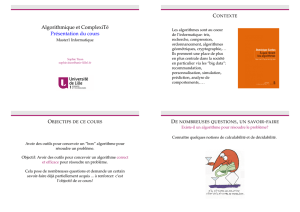 Algorithmique et ComplexiTé Présentation du cours