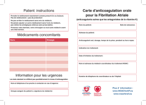 Carte d`anticoagulation orale pour la Fibrillation Atriale Patient