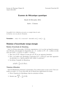 Examen de Mécanique quantique Relation d`incertitude