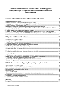 III Effet de la lumire sur la photosynthse et sur l`appareil