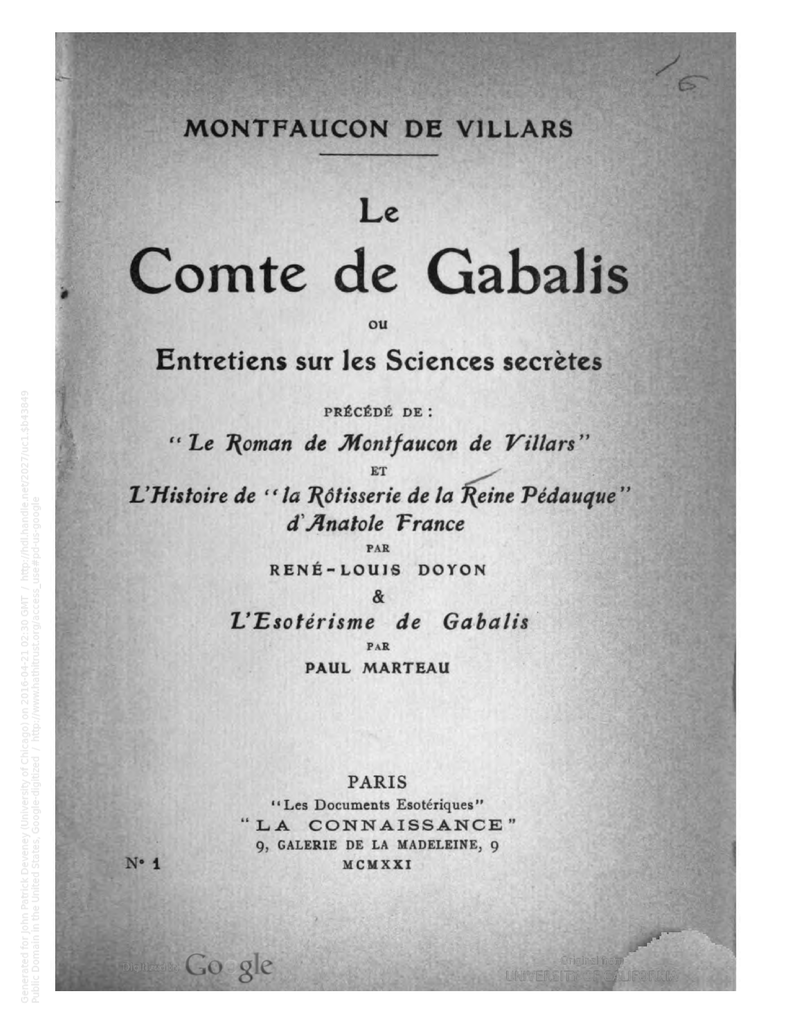 Le Comte De Gabalis - 
