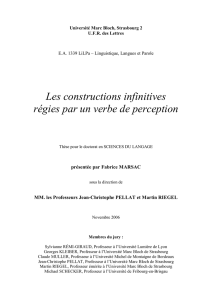 Les constructions infinitives régies par un verbe de perception