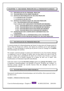 CHAPITRE V : DEUXIEME PRINCIPE DE LA THERMODYNAMIQUE