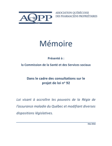 Mémoire - Association québécoise des pharmaciens propriétaires