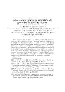 Algorithmes rapides de résolution de systèmes de Toeplitz