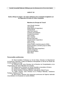 Santé, éthique et argent - Comité consultatif national d`éthique