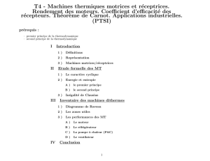 T4 - Machines thermiques motrices et réceptrices. Rendement des
