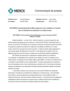 KEYTRUDA (pembrolizumab) de Merck approuvé avec conditions