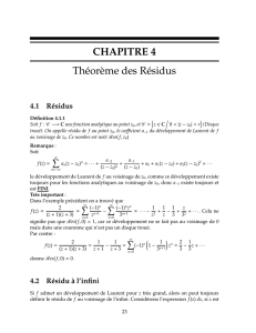 CHAPITRE 4 Théorème des Résidus