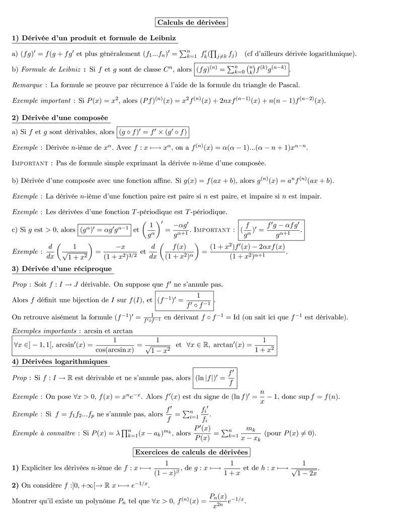 Calculs De Derivees 1 Derivee D Un Produit Et Formule De Leibniz