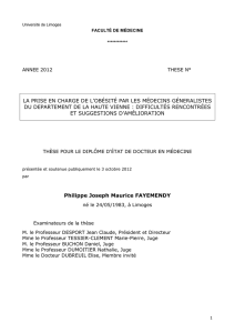 La prise en charge de l`obésité par les médecins généralistes du