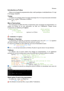 Introduction au Python Typage Blocs d`instructions Méthodes et