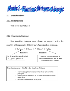 2.1 Stoechiométrie 2.1.1 Nomenclature Voir notes du