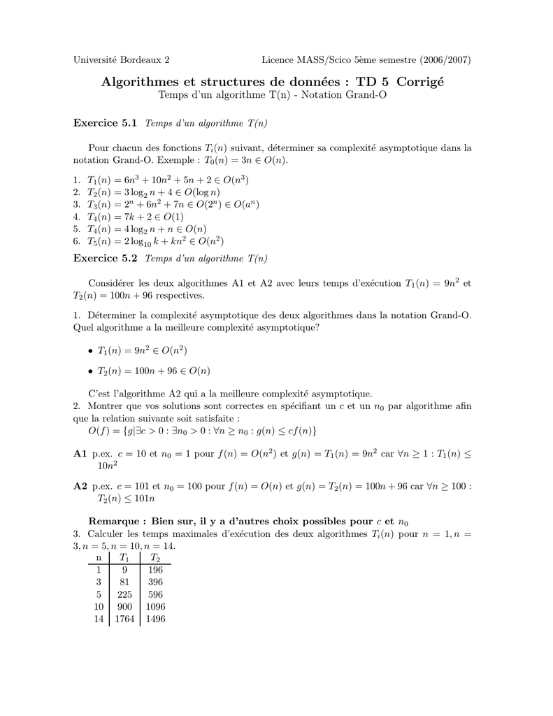 Algorithmes Et Structures De Donnees Td 5 Corrige