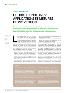 Les biotechnologies : applications et mesures de prévention