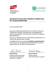 manifeste pour une stratégie québécoise de l`agroalimentaire