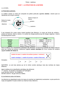 nombre de masse {= nombre de nucléons (protons + neutrons)} A