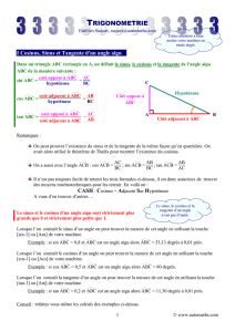 Cours de trigonométrie (troisième)