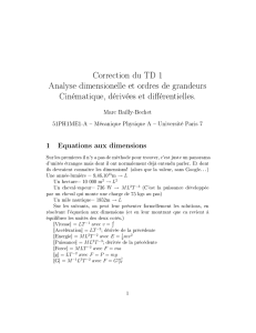 Correction du TD 1 Analyse dimensionelle et ordres de grandeurs