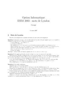 Option Informatique ESIM 2003 : mots de Lyndon