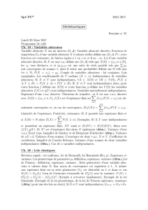Spé PC* Mathématiques Ch. 19 : Variables aléatoires Ch. 20 : Lois