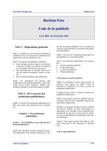 Burkina - code de la publicite - Droit