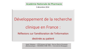 Développement de la recherche clinique en France : Réflexions sur