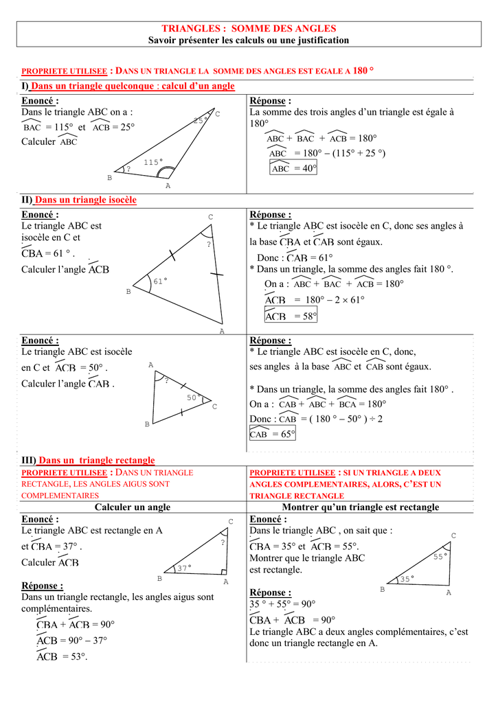Calcul angle triangle isocèle