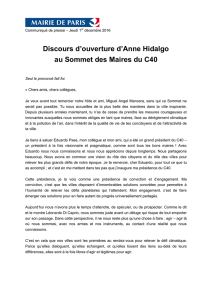 Discours d`ouverture d`Anne Hidalgo au Sommet