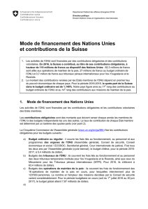 Mode de financement des Nations Unies et contributions de la Suisse