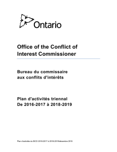 Plan d`activités - Office of the Conflict of Interest Commissioner of