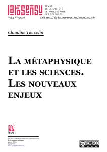 LA MÉTAPHYSIQUE ET LES SCIENCES LES NOUVEAUX ENJEUX