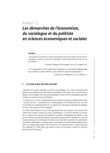 Les démarches de l`économiste, du sociologue et du politiste en