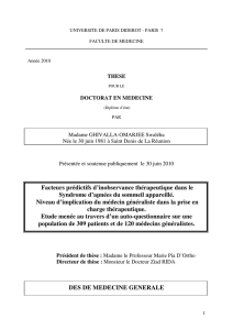 Facteurs prédictifs d`inobservance thérapeutique dans le Syndrome