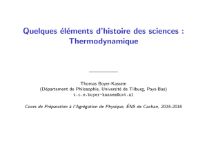 Quelques éléments d`histoire des sciences : Thermodynamique