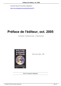 Préface de l`éditeur, oct. 2005