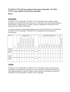 PLASMA-LYTE 148 (une solution d`électrolytes) injectable