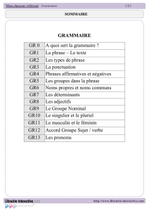 GRAMMAIRE GR 0 A quoi sert la grammaire ? GR1 La phrase – Le