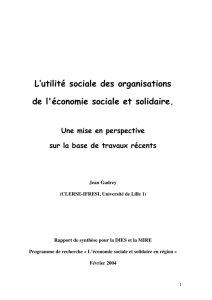 L`utilité sociale des organisations de l`économie sociale et solidaire.