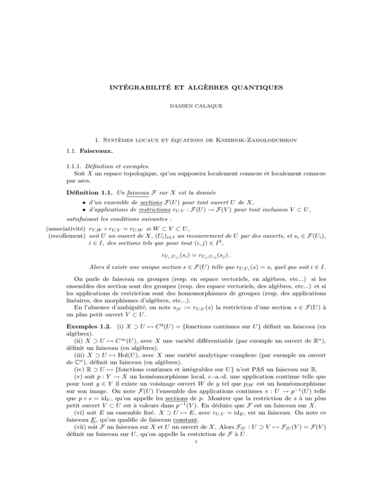 INTÉGRABILITÉ ET ALG`EBRES QUANTIQUES 1. Syst`emes