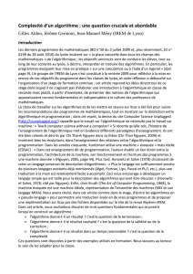 Complexité d`un algorithme : une question cruciale et