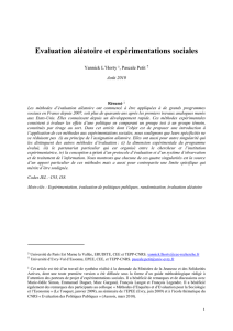 Evaluation aléatoire et expérimentations sociales