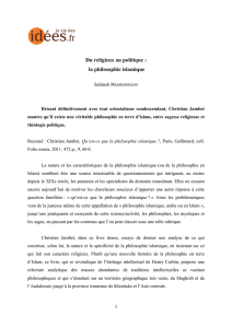 Du religieux au politique : la philosophie islamique